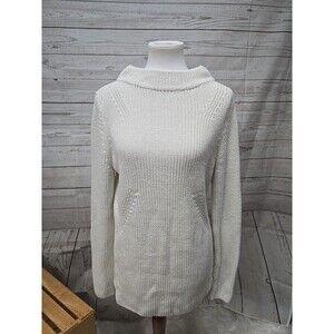 Talbots Tunic‎ Long Sleeve Sweater Women's Size L Ivory Crocheted 100% Cotton